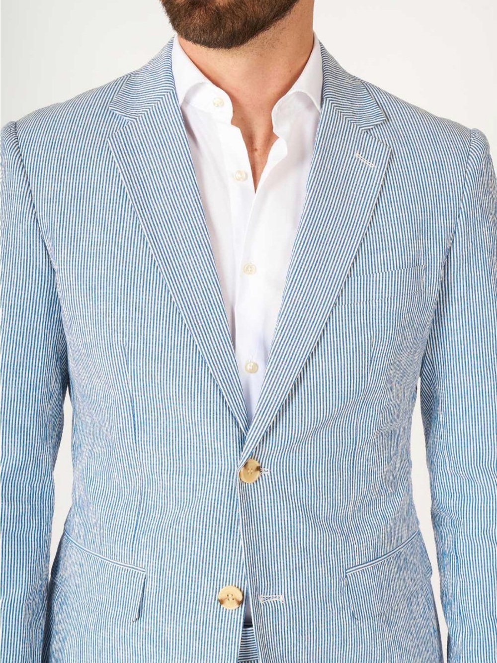 Blue White Seersucker Two-Button Suit - Picture 5 of 7